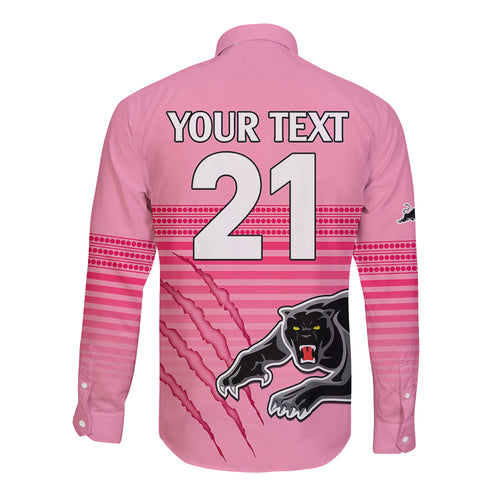 custom-text-and-number-penrith-panthers-rugby-long-sleeve-button-shirt-authentic-permiers-pink-version-2023