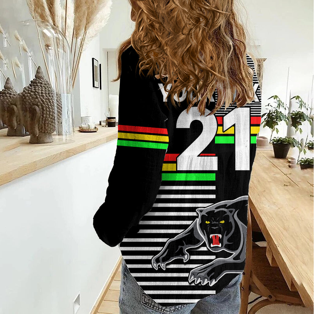 (Custom Text And Number) Penrith Panthers Rugby Women Casual Shirt Proud The Panthers Comeback LT9