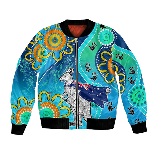 personalised-australia-kangaroo-bomber-jacket-aboriginal-tribal-art-stylization
