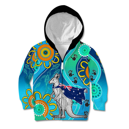 personalised-australia-kangaroo-kid-hoodie-aboriginal-tribal-art-stylization