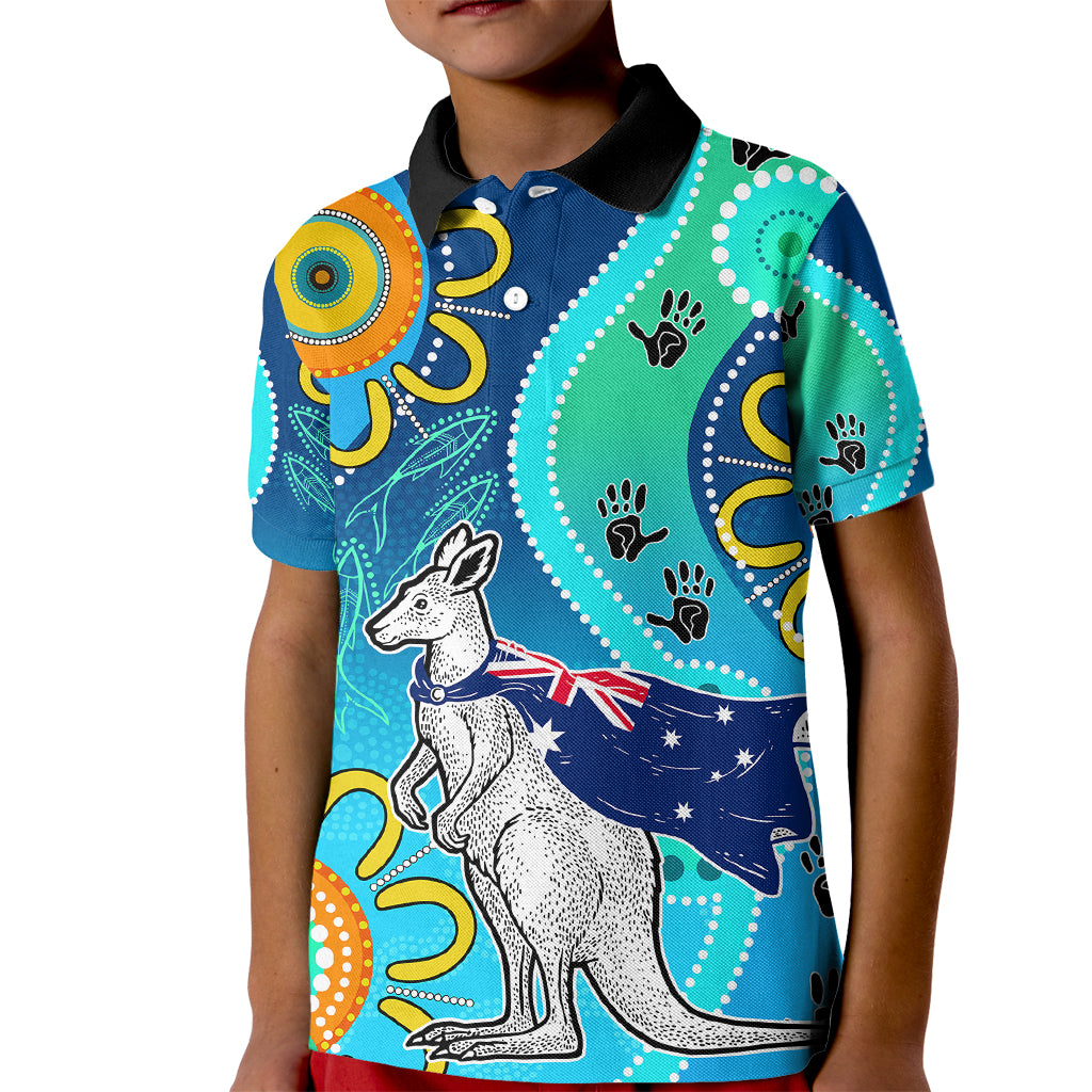 personalised-australia-kangaroo-kid-polo-shirt-aboriginal-tribal-art-stylization