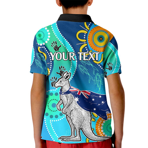 personalised-australia-kangaroo-kid-polo-shirt-aboriginal-tribal-art-stylization