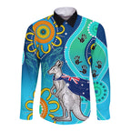 personalised-australia-kangaroo-long-sleeve-button-shirt-aboriginal-tribal-art-stylization