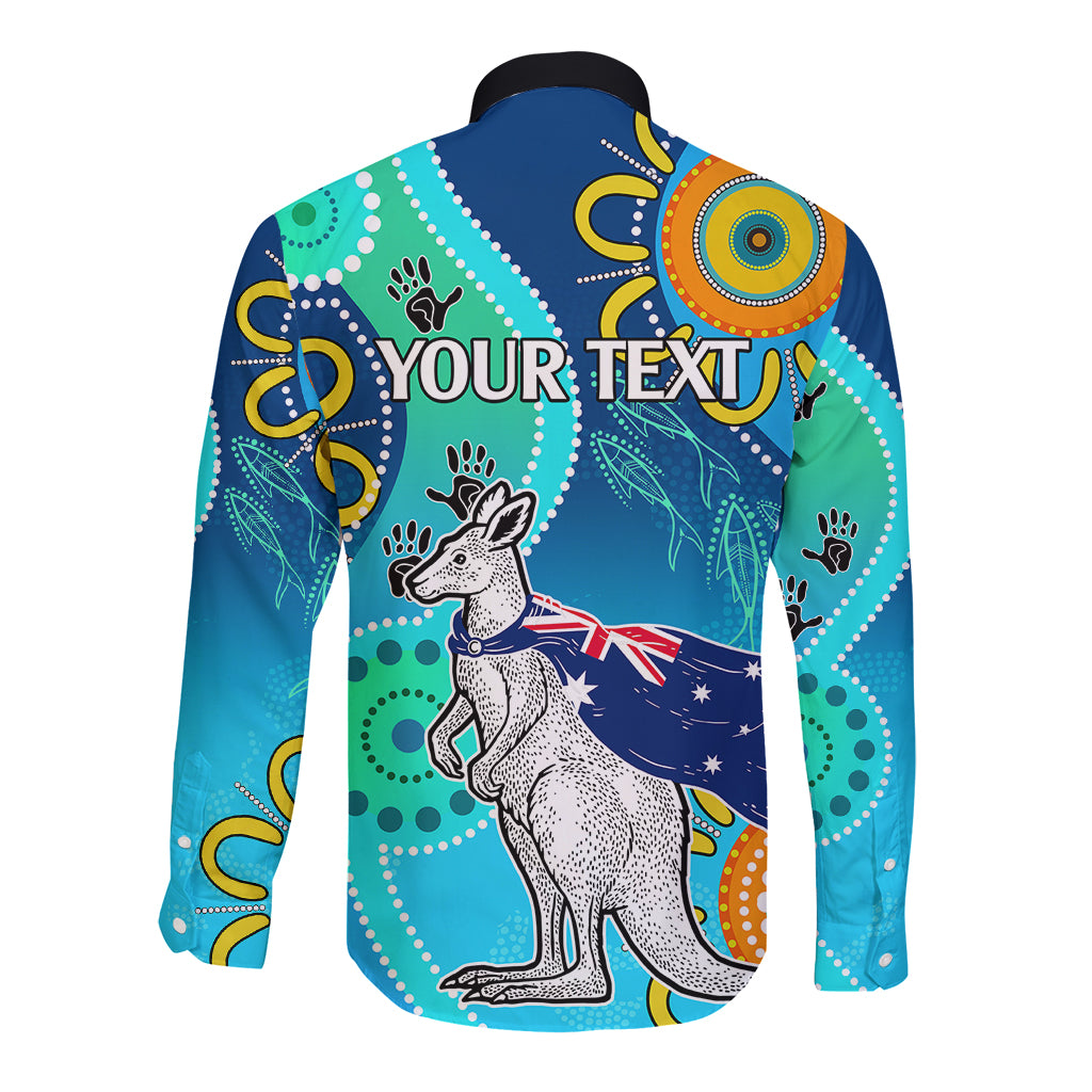 personalised-australia-kangaroo-long-sleeve-button-shirt-aboriginal-tribal-art-stylization
