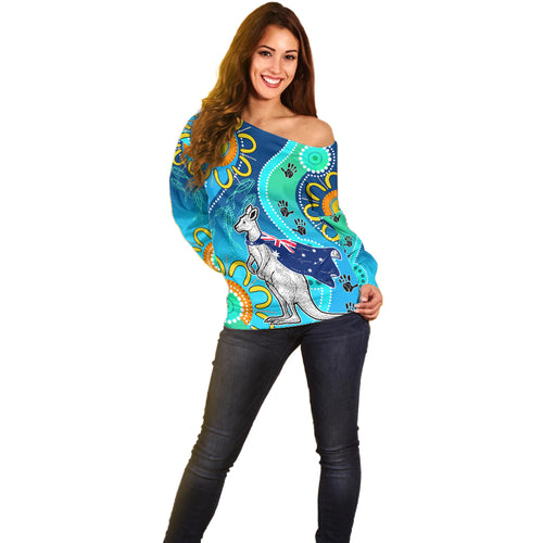 personalised-australia-kangaroo-off-shoulder-sweater-aboriginal-tribal-art-stylization