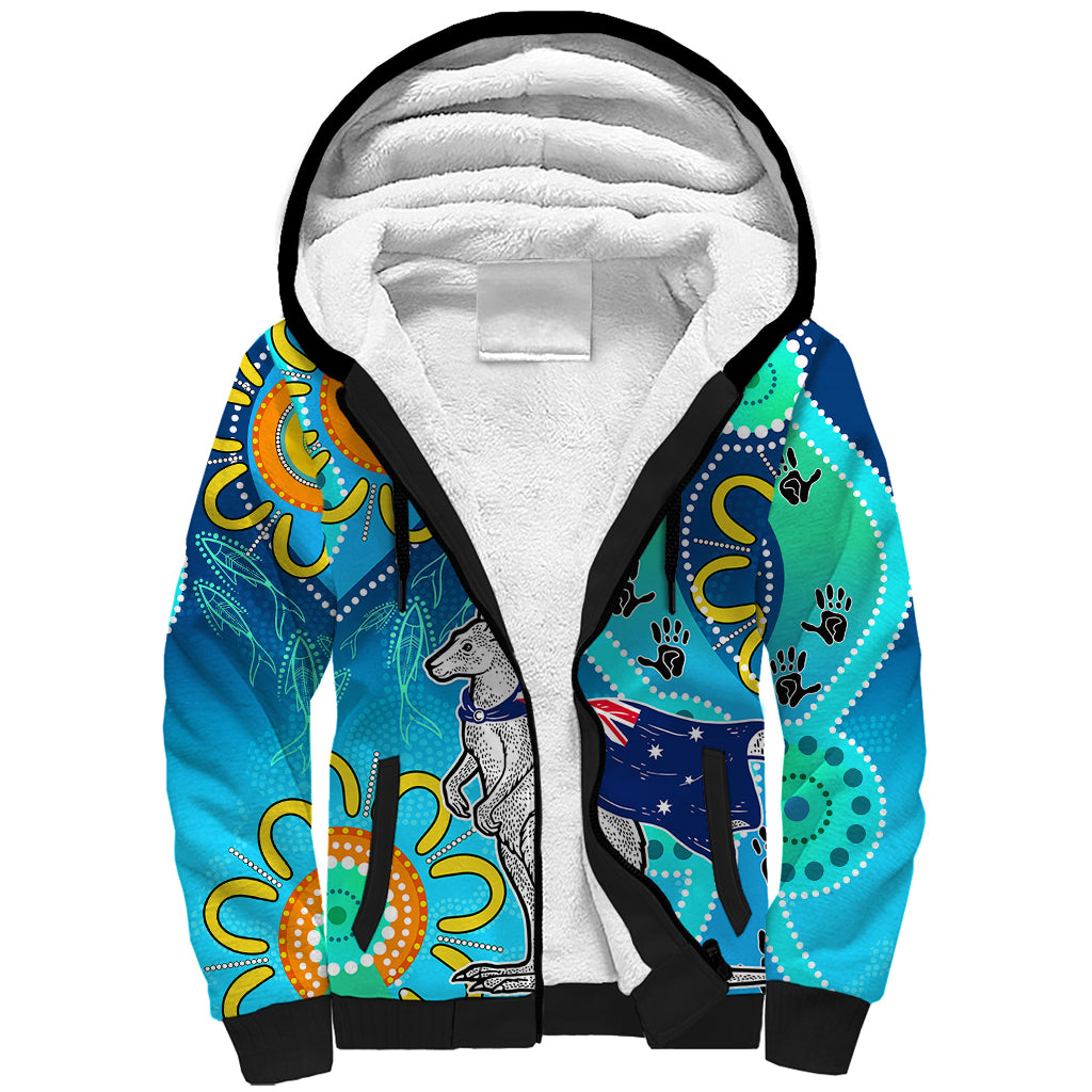 personalised-australia-kangaroo-sherpa-hoodie-aboriginal-tribal-art-stylization