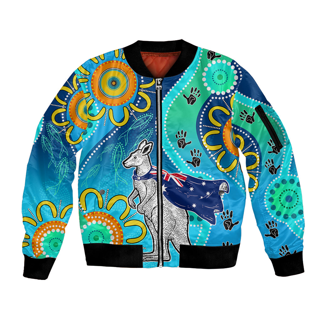 personalised-australia-kangaroo-sleeve-zip-bomber-jacket-aboriginal-tribal-art-stylization