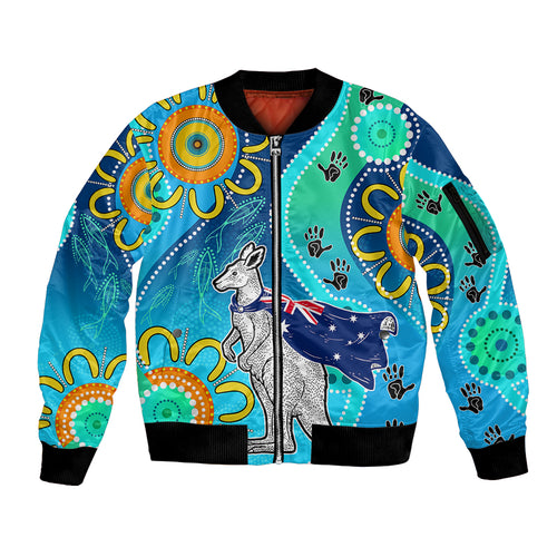 personalised-australia-kangaroo-sleeve-zip-bomber-jacket-aboriginal-tribal-art-stylization