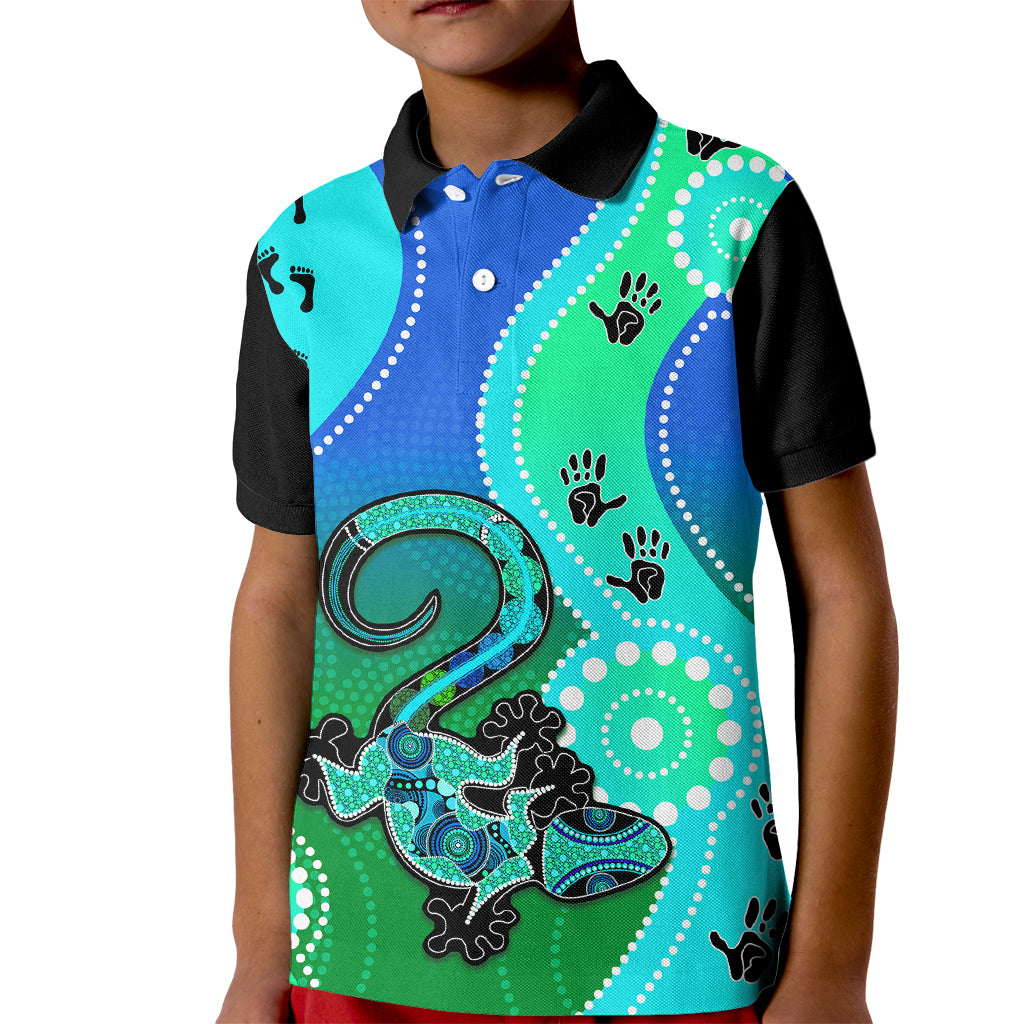 personalised-australia-lizard-kid-polo-shirt-aboriginal-tribal-art-stylization