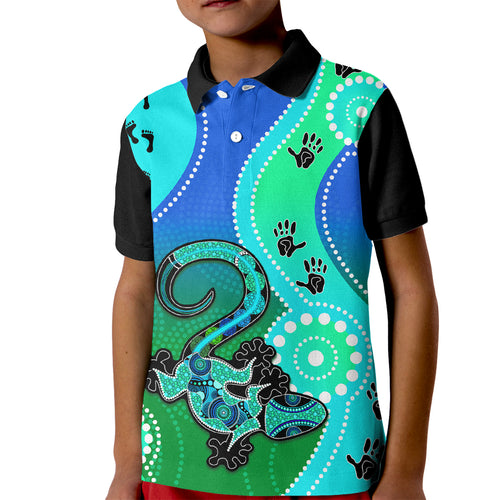 personalised-australia-lizard-kid-polo-shirt-aboriginal-tribal-art-stylization