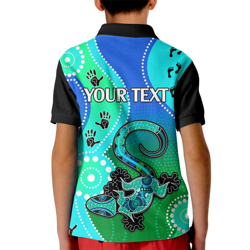 personalised-australia-lizard-kid-polo-shirt-aboriginal-tribal-art-stylization
