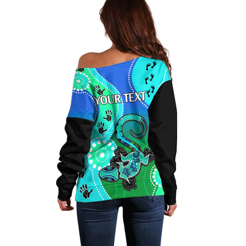personalised-australia-lizard-off-shoulder-sweater-aboriginal-tribal-art-stylization