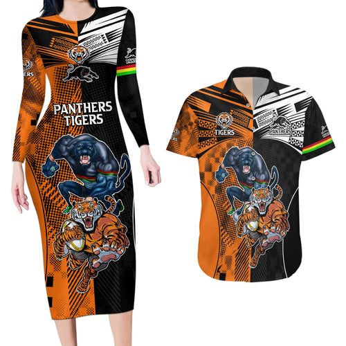 NRL Tigers Combine Panthers Rugby Couples Matching Long Sleeve Bodycon Dress and Hawaiian Shirt Sporty Style LT9