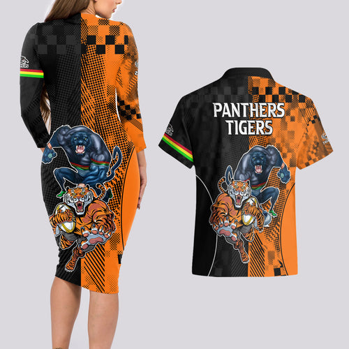 NRL Tigers Combine Panthers Rugby Couples Matching Long Sleeve Bodycon Dress and Hawaiian Shirt Sporty Style LT9