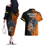NRL Tigers Combine Panthers Rugby Couples Matching Off The Shoulder Long Sleeve Dress and Hawaiian Shirt Sporty Style LT9
