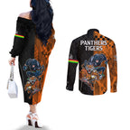 NRL Tigers Combine Panthers Rugby Couples Matching Off The Shoulder Long Sleeve Dress and Long Sleeve Button Shirts Sporty Style LT9