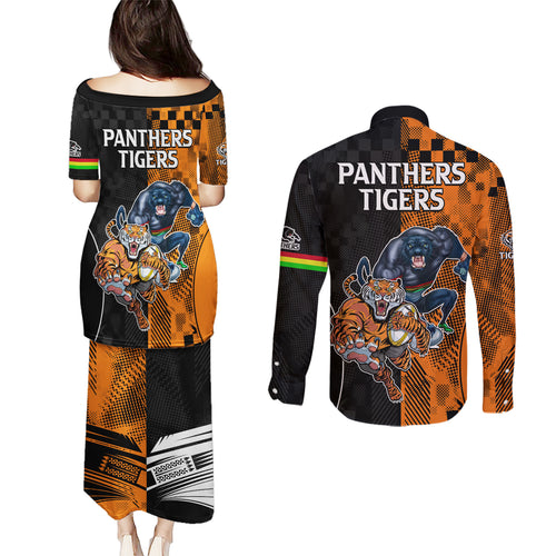 NRL Tigers Combine Panthers Rugby Couples Matching Puletasi Dress and Long Sleeve Button Shirts Sporty Style LT9