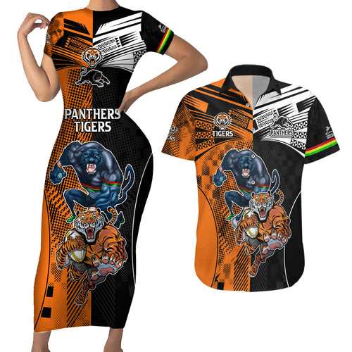 NRL Tigers Combine Panthers Rugby Couples Matching Short Sleeve Bodycon Dress and Hawaiian Shirt Sporty Style LT9
