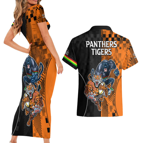 NRL Tigers Combine Panthers Rugby Couples Matching Short Sleeve Bodycon Dress and Hawaiian Shirt Sporty Style LT9