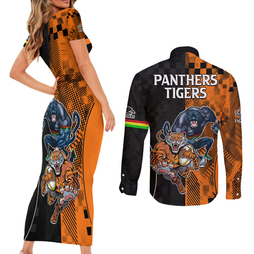 NRL Tigers Combine Panthers Rugby Couples Matching Short Sleeve Bodycon Dress and Long Sleeve Button Shirts Sporty Style LT9