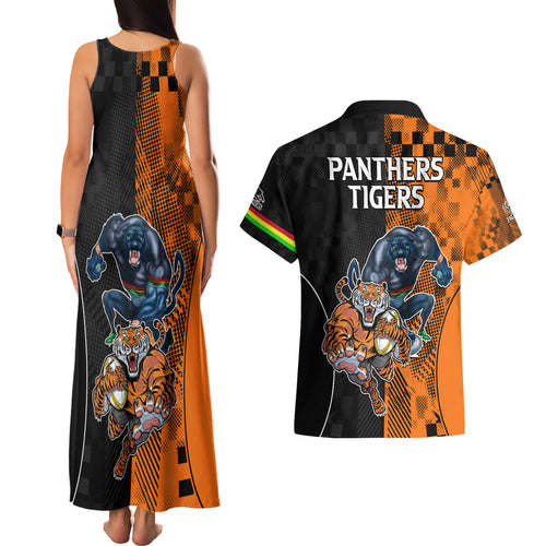 NRL Tigers Combine Panthers Rugby Couples Matching Tank Maxi Dress and Hawaiian Shirt Sporty Style LT9
