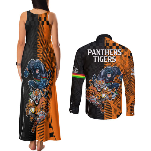 NRL Tigers Combine Panthers Rugby Couples Matching Tank Maxi Dress and Long Sleeve Button Shirts Sporty Style LT9