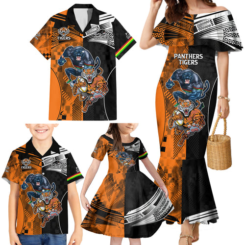 NRL Tigers Combine Panthers Rugby Family Matching Mermaid Dress and Hawaiian Shirt Sporty Style LT9