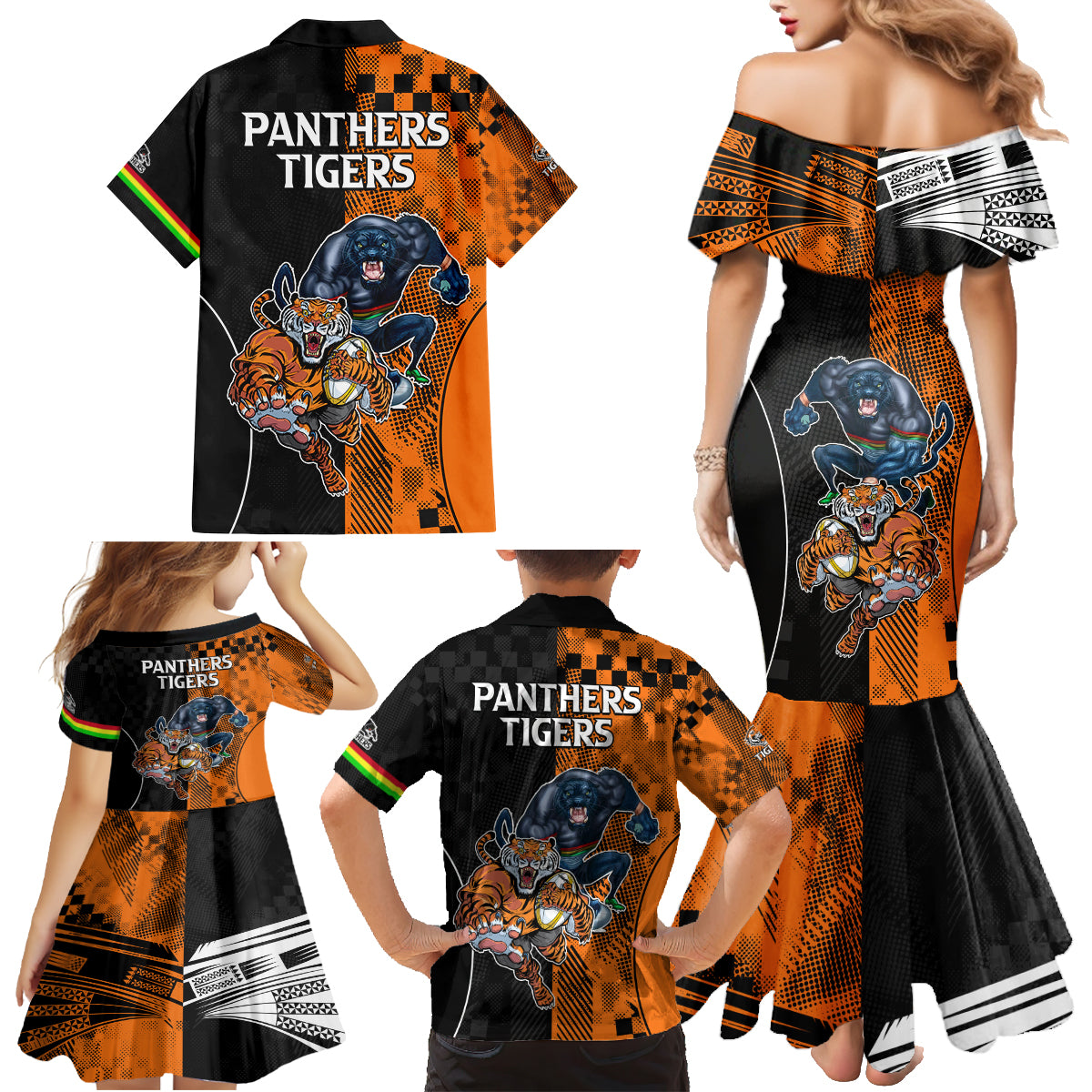 NRL Tigers Combine Panthers Rugby Family Matching Mermaid Dress and Hawaiian Shirt Sporty Style LT9