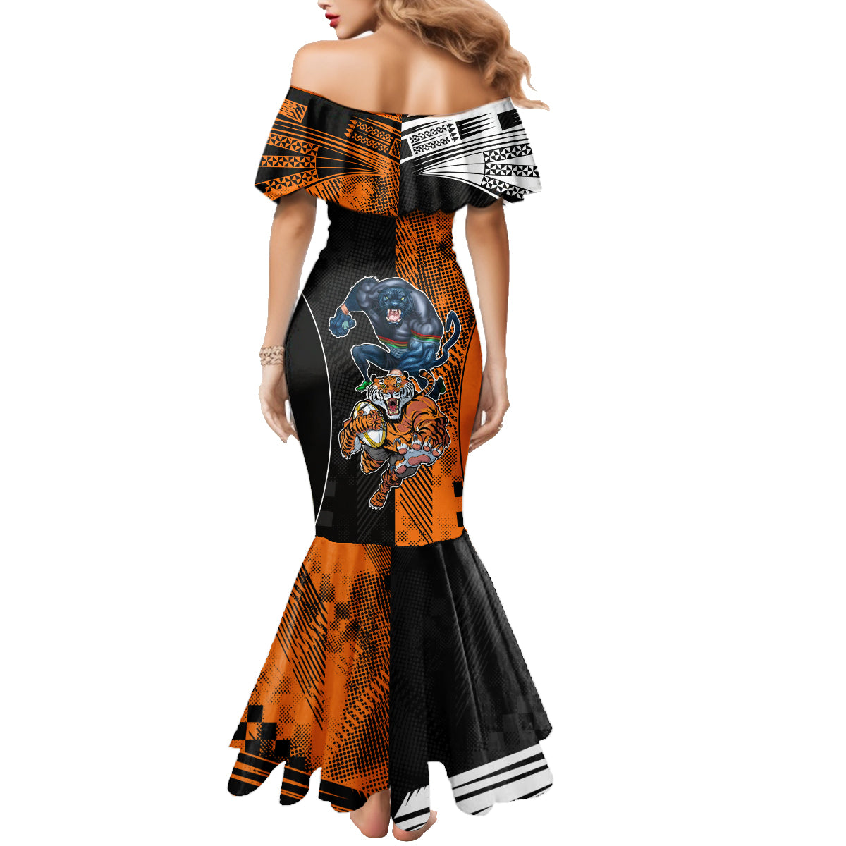 NRL Tigers Combine Panthers Rugby Family Matching Mermaid Dress and Hawaiian Shirt Sporty Style LT9