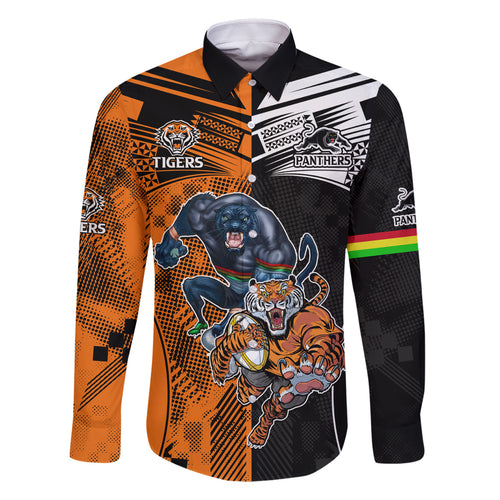 NRL Tigers Combine Panthers Rugby Family Matching Off Shoulder Long Sleeve Dress and Hawaiian Shirt Sporty Style LT9