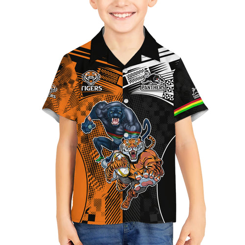 NRL Tigers Combine Panthers Rugby Family Matching Off Shoulder Maxi Dress and Hawaiian Shirt Sporty Style LT9