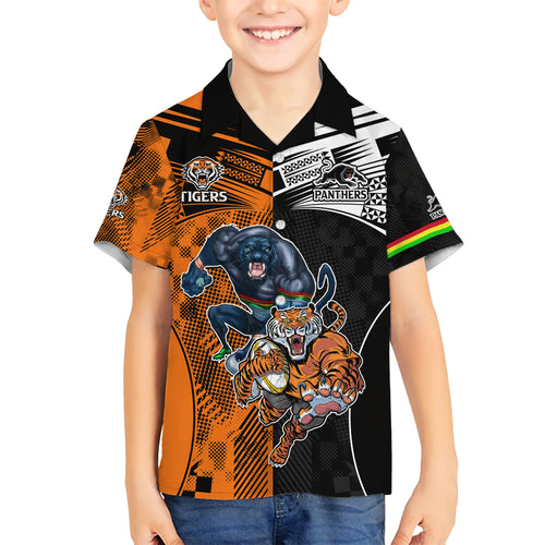 NRL Tigers Combine Panthers Rugby Family Matching Short Sleeve Bodycon Dress and Hawaiian Shirt Sporty Style LT9