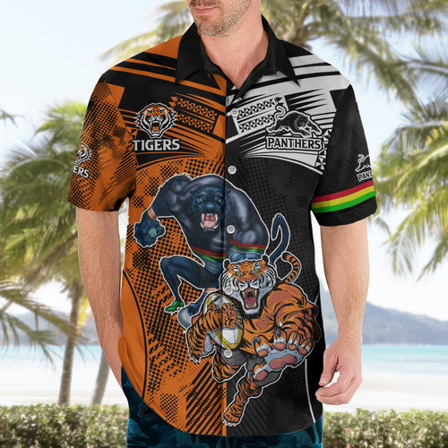 NRL Tigers Combine Panthers Rugby Hawaiian Shirt Sporty Style LT9