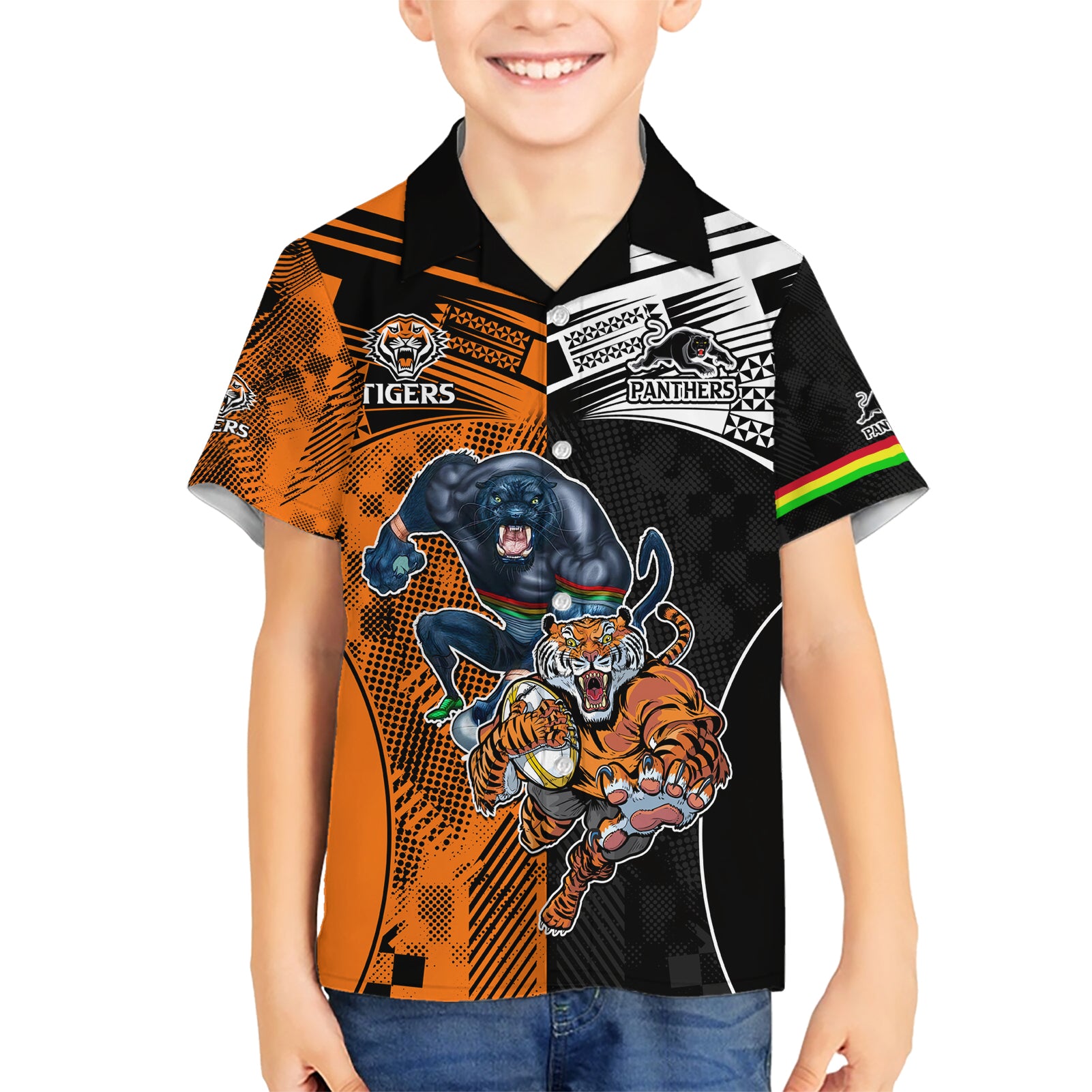 NRL Tigers Combine Panthers Rugby Kid Hawaiian Shirt Sporty Style LT9