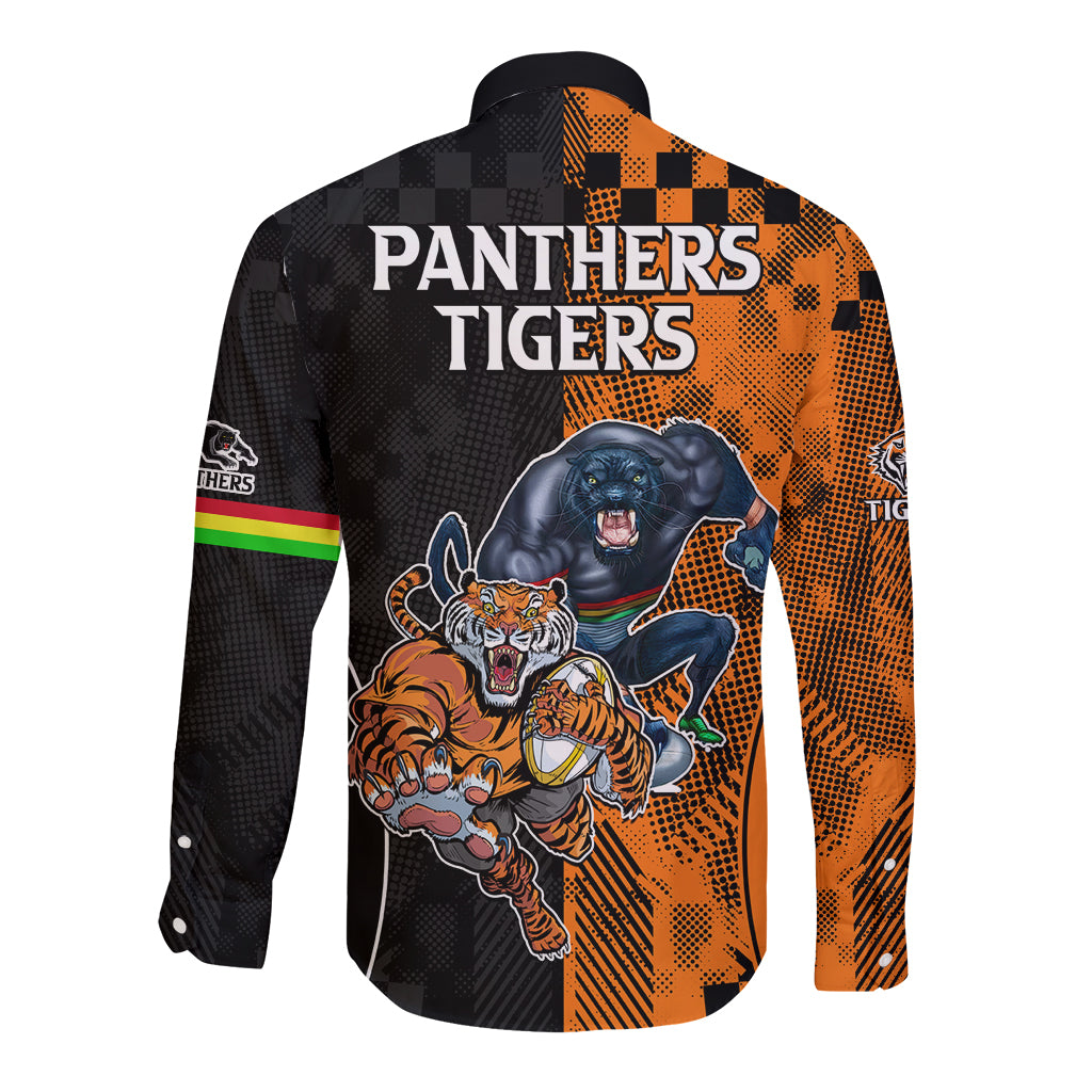 NRL Tigers Combine Panthers Rugby Long Sleeve Button Shirt Sporty Style LT9