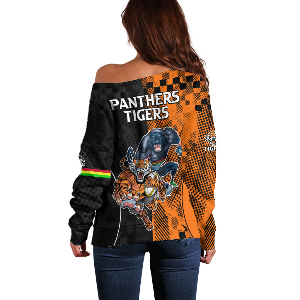 NRL Tigers Combine Panthers Rugby Off Shoulder Sweater Sporty Style LT9