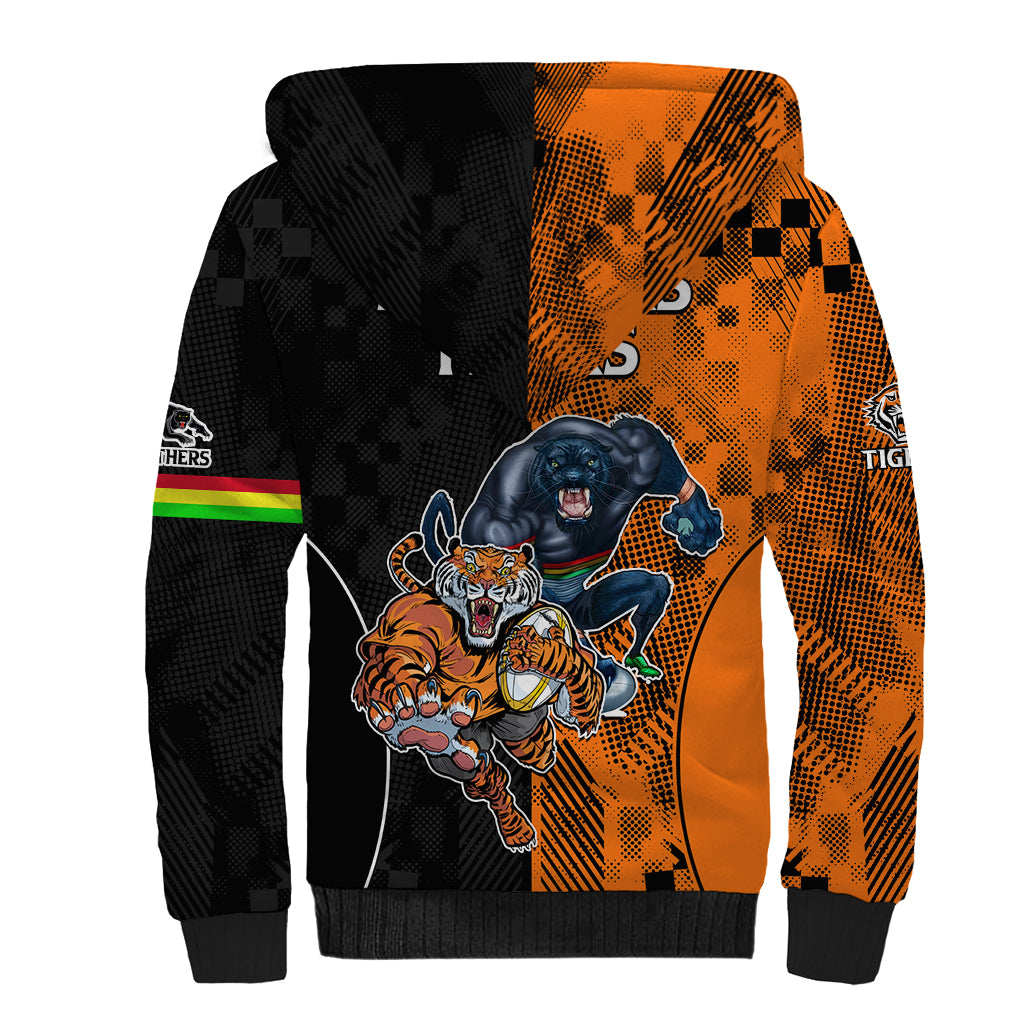 NRL Tigers Combine Panthers Rugby Sherpa Hoodie Sporty Style LT9