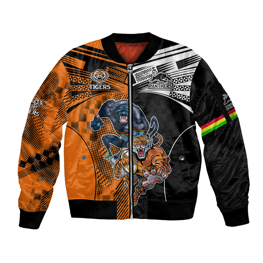 NRL Tigers Combine Panthers Rugby Sleeve Zip Bomber Jacket Sporty Style LT9