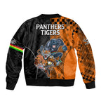 NRL Tigers Combine Panthers Rugby Sleeve Zip Bomber Jacket Sporty Style LT9
