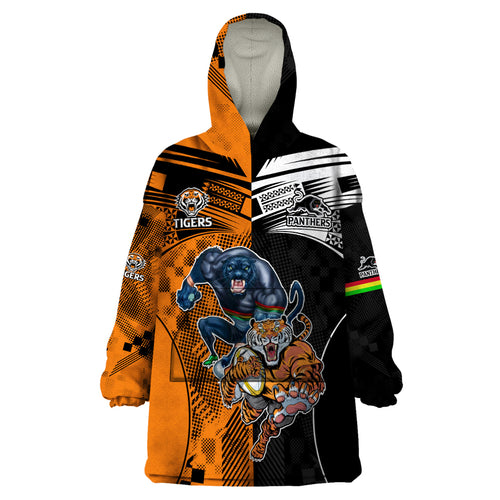NRL Tigers Combine Panthers Rugby Wearable Blanket Hoodie Sporty Style LT9