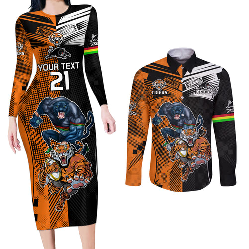 Custom NRL Tigers Combine Panthers Rugby Couples Matching Long Sleeve Bodycon Dress and Long Sleeve Button Shirts Sporty Style LT9