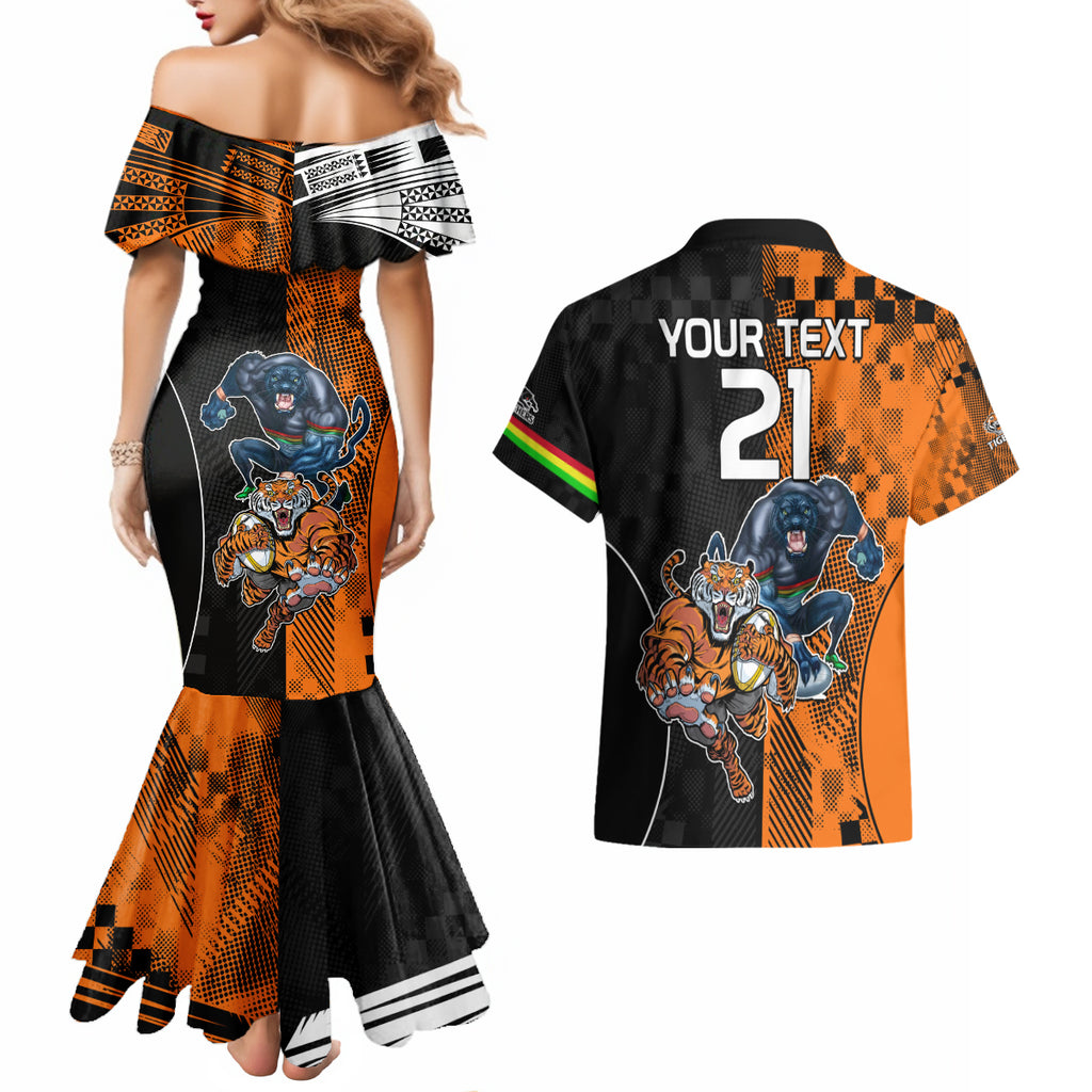 Custom NRL Tigers Combine Panthers Rugby Couples Matching Mermaid Dress and Hawaiian Shirt Sporty Style LT9