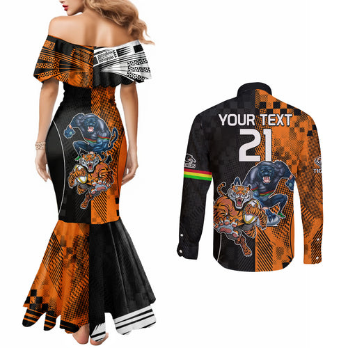 Custom NRL Tigers Combine Panthers Rugby Couples Matching Mermaid Dress and Long Sleeve Button Shirts Sporty Style LT9