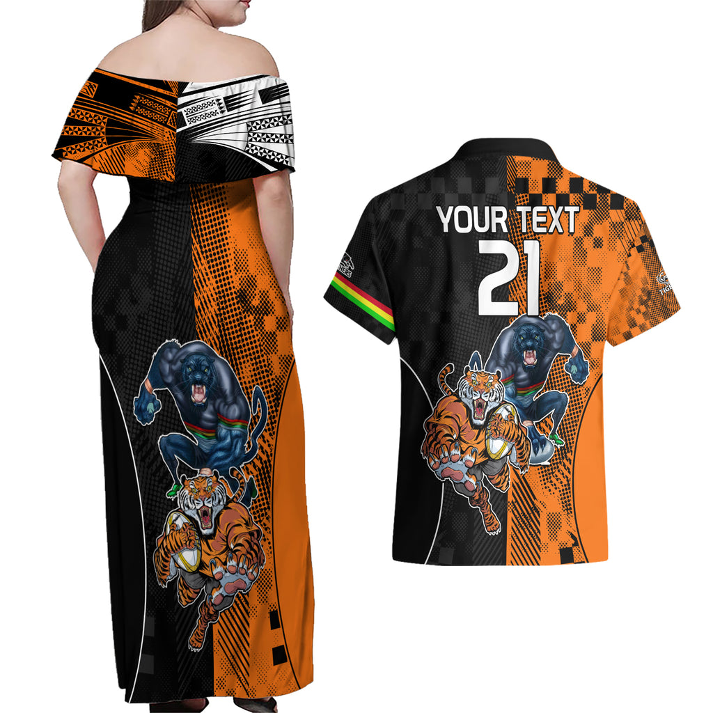 Custom NRL Tigers Combine Panthers Rugby Couples Matching Off Shoulder Maxi Dress and Hawaiian Shirt Sporty Style LT9