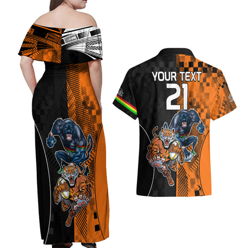 Custom NRL Tigers Combine Panthers Rugby Couples Matching Off Shoulder Maxi Dress and Hawaiian Shirt Sporty Style LT9