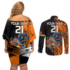 Custom NRL Tigers Combine Panthers Rugby Couples Matching Off Shoulder Short Dress and Long Sleeve Button Shirts Sporty Style LT9