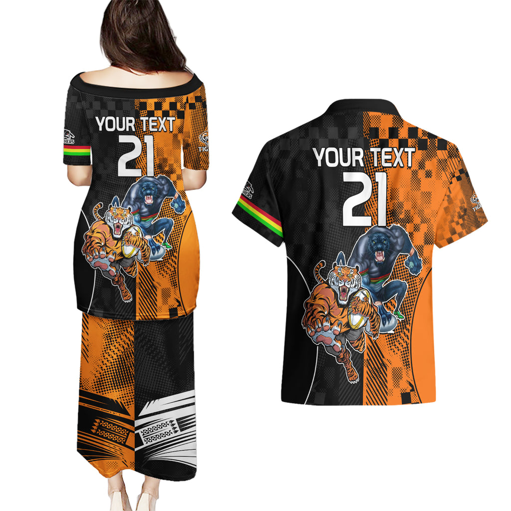 Custom NRL Tigers Combine Panthers Rugby Couples Matching Puletasi Dress and Hawaiian Shirt Sporty Style LT9