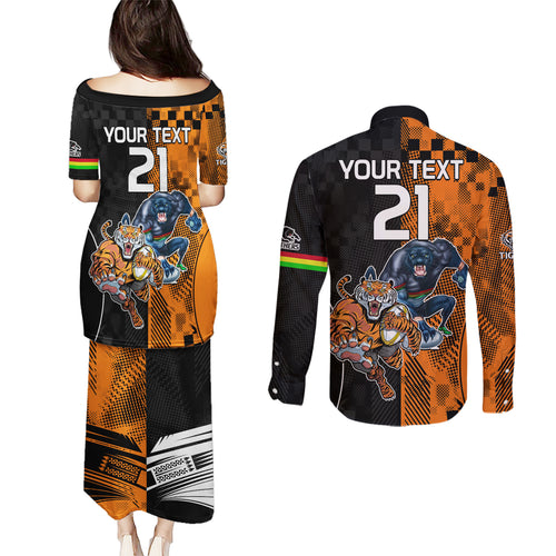 Custom NRL Tigers Combine Panthers Rugby Couples Matching Puletasi Dress and Long Sleeve Button Shirts Sporty Style LT9
