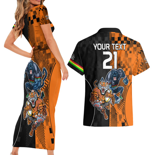 Custom NRL Tigers Combine Panthers Rugby Couples Matching Short Sleeve Bodycon Dress and Hawaiian Shirt Sporty Style LT9