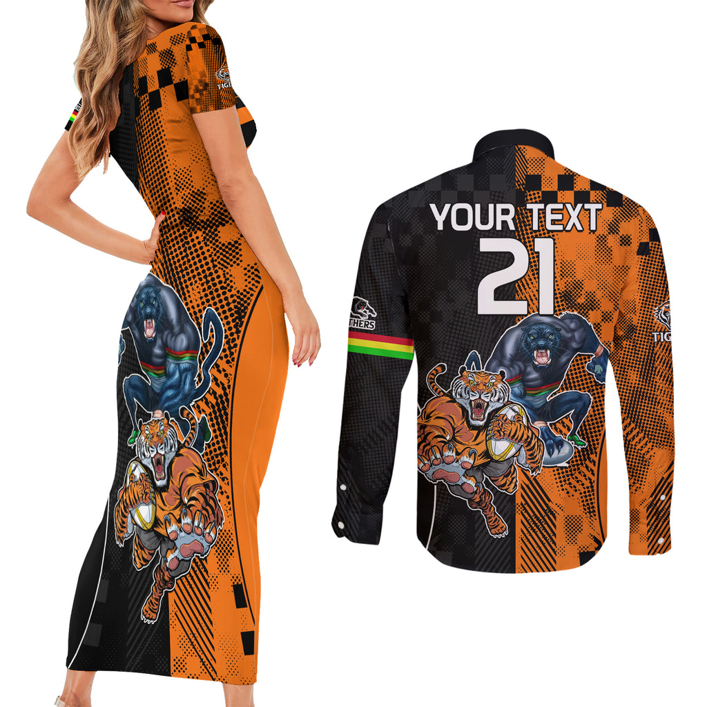 Custom NRL Tigers Combine Panthers Rugby Couples Matching Short Sleeve Bodycon Dress and Long Sleeve Button Shirts Sporty Style LT9